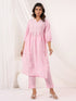 Janasya Women's Pink Pure Cotton Embroidered A line Kurta Pant Set